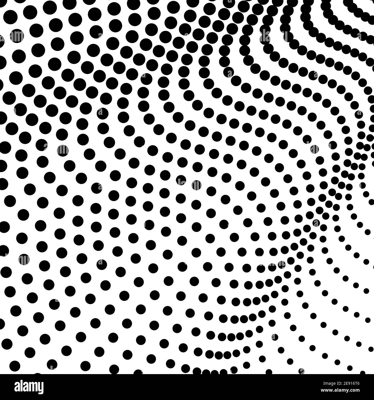 Black dotted lines, white background. Textured wavy spotted curve. Monochrome diagonal op art pattern.  Vector waves. Abstract halftone concept. EPS10 Stock Vector