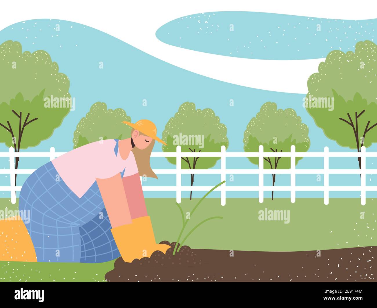 farm and agriculture female farmer planting work farmland field ...