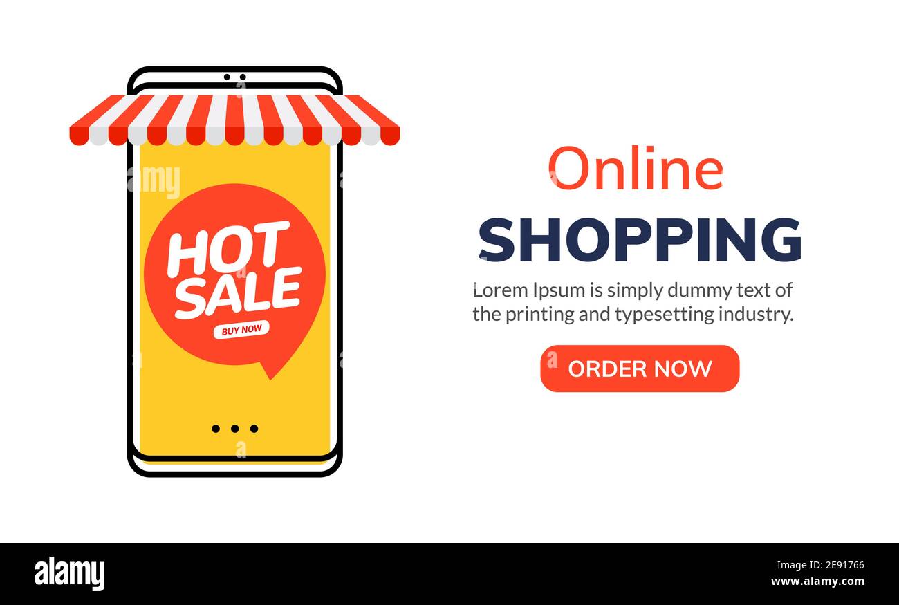 Online mobile shop order. Entertainment vector online