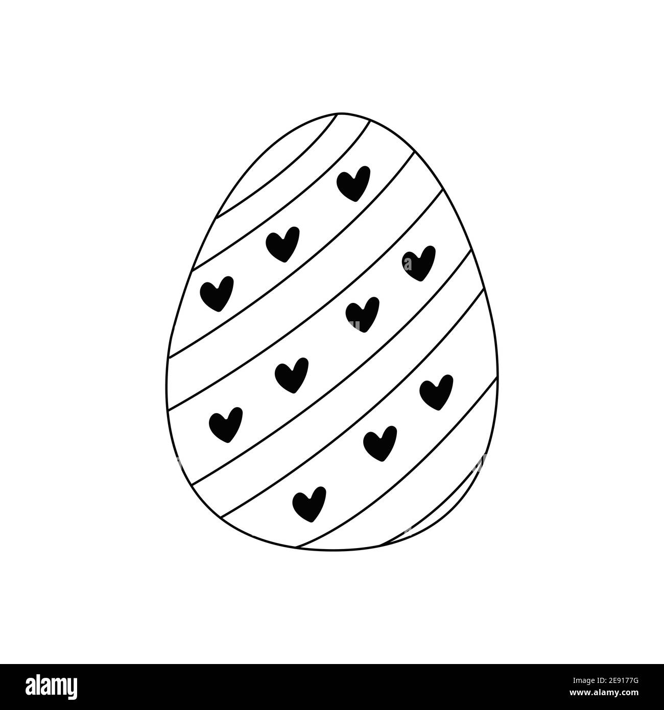 Easter egg decorated with stripes and hearts. Traditional food and ...