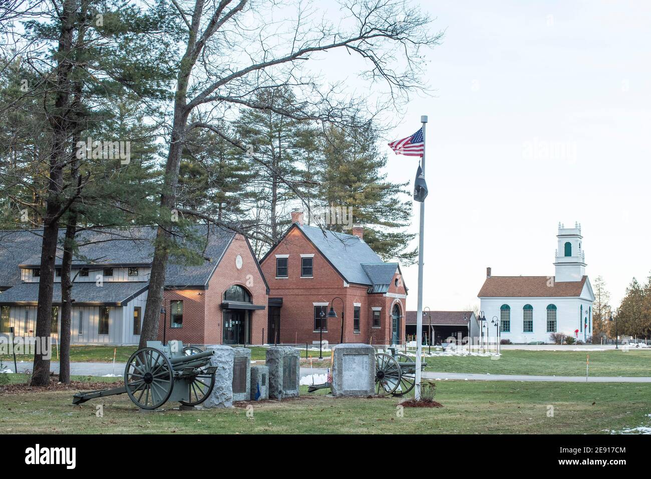 The town library and village church and war monuments grace the grounds of the Historic District