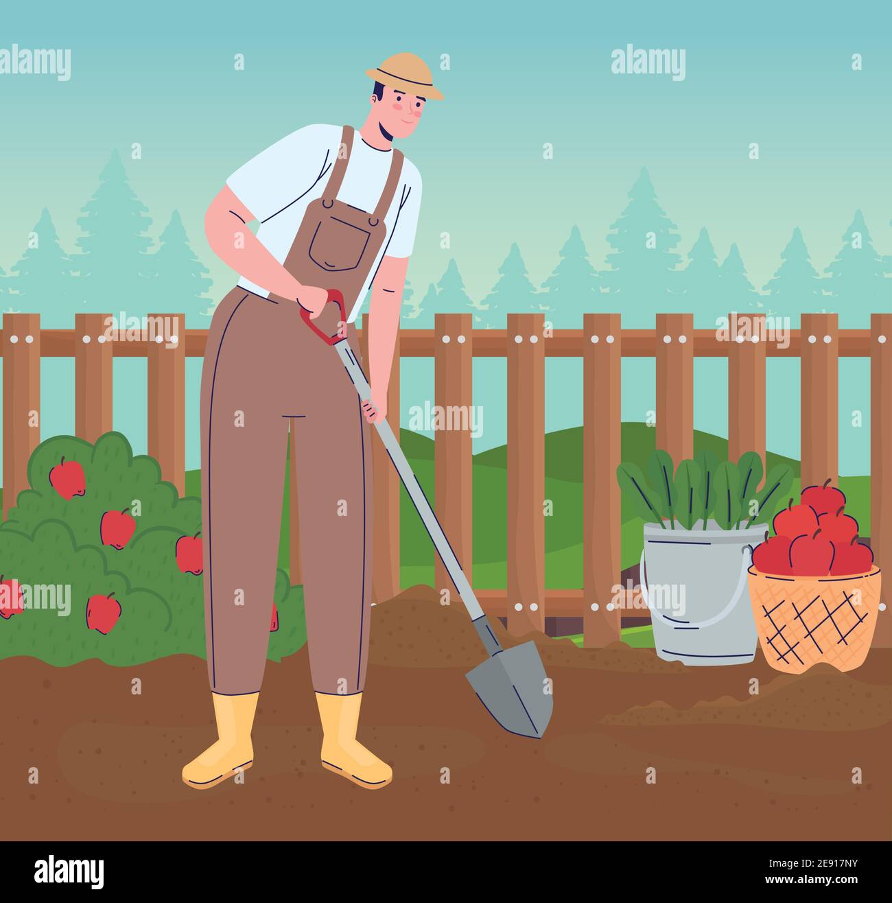Farmer working shovel in Stock Vector Images - Alamy