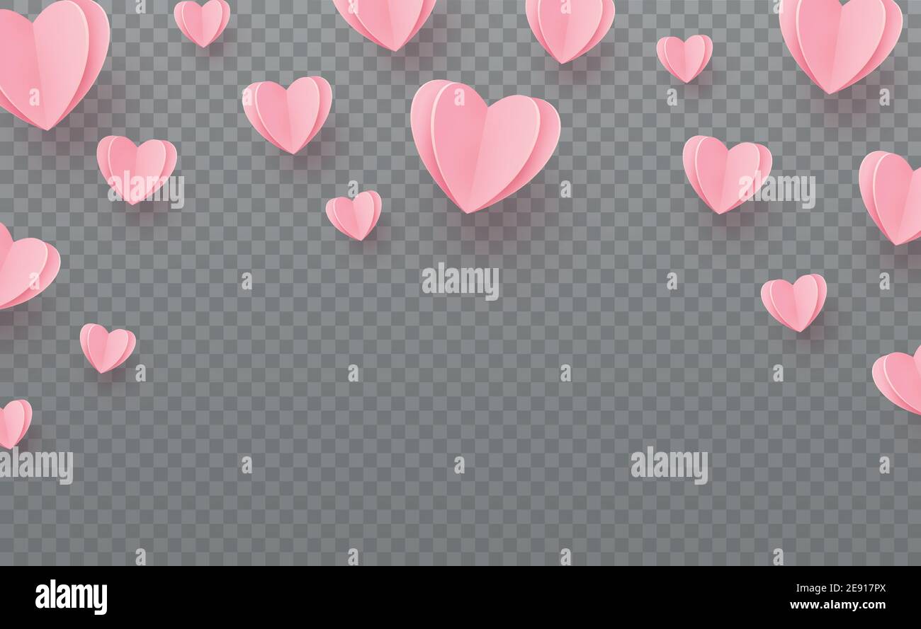 Gently pink-red hearts on a transparent background - illustration Stock Vector