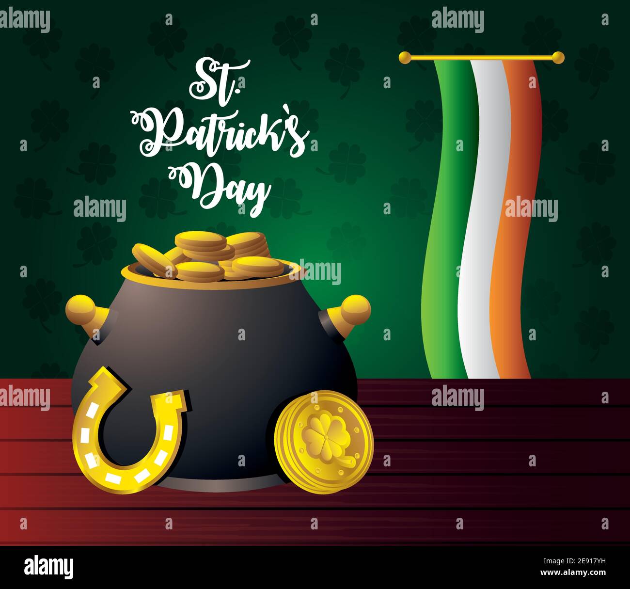 st patricks day cauldron with coins horseshoe and irish flag card ...