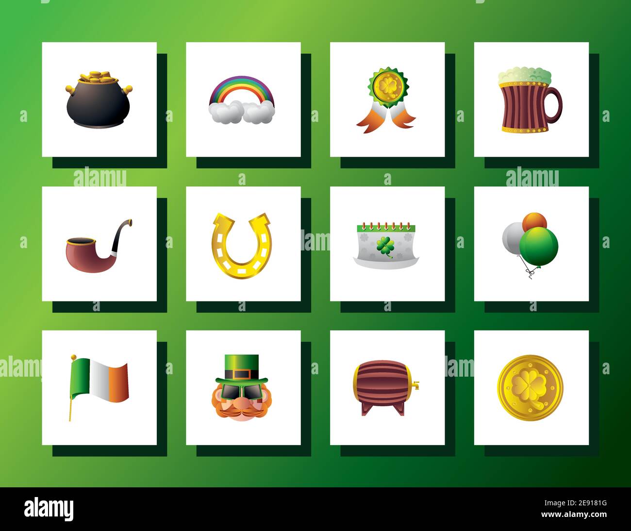 happy st patricks day cauldron beer hat and coins icons detailed vector ...