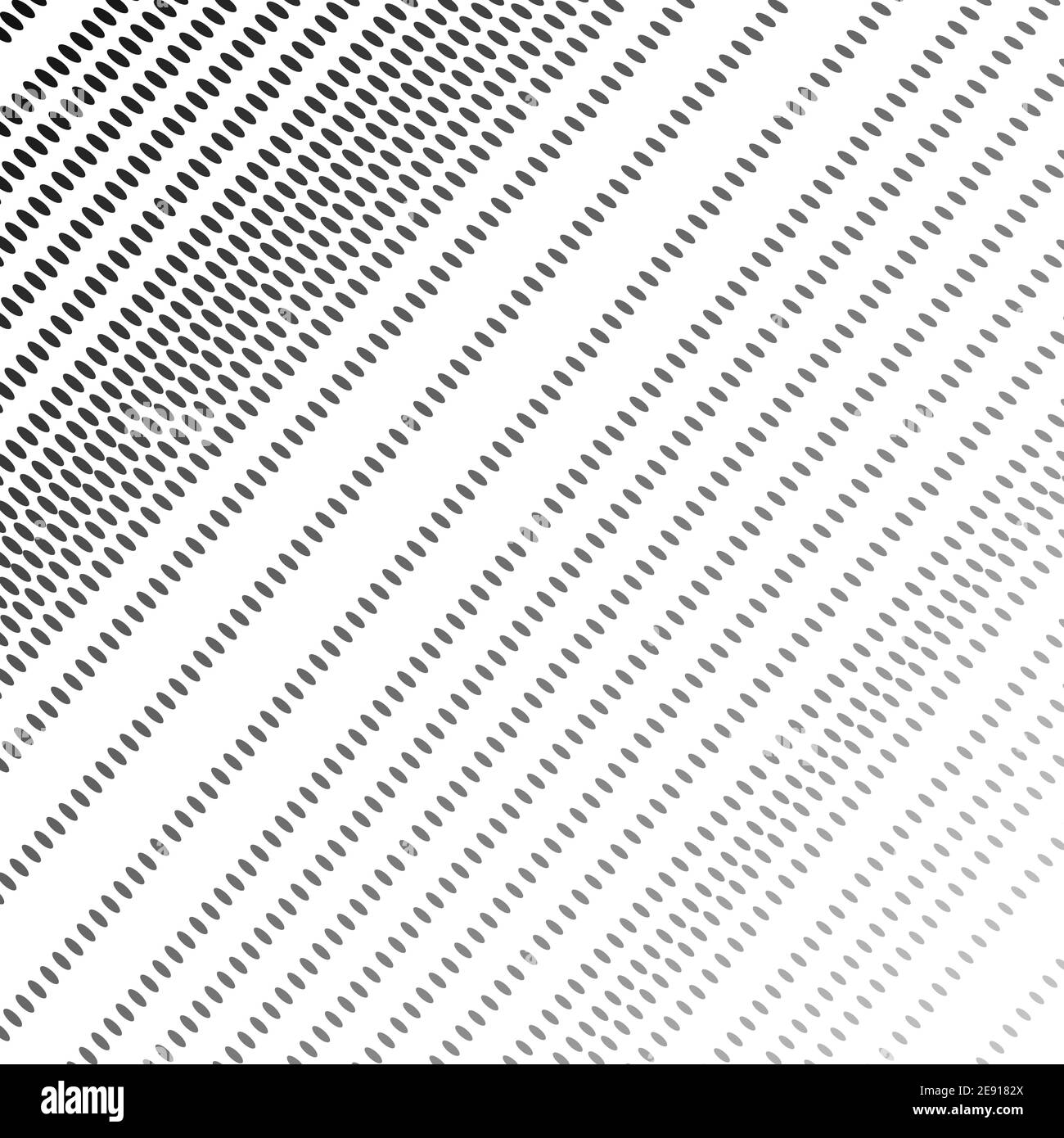 Diagonal dotted lines. Black, gray oval spots, white background. Abstract halftone pattern. Vector monochrome op art design. Tech concept. EPS10 Stock Vector