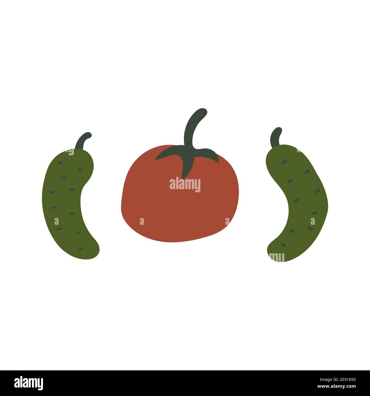 Cucumbers and tomato. Set for salad. Green and red vegetables. Colorful