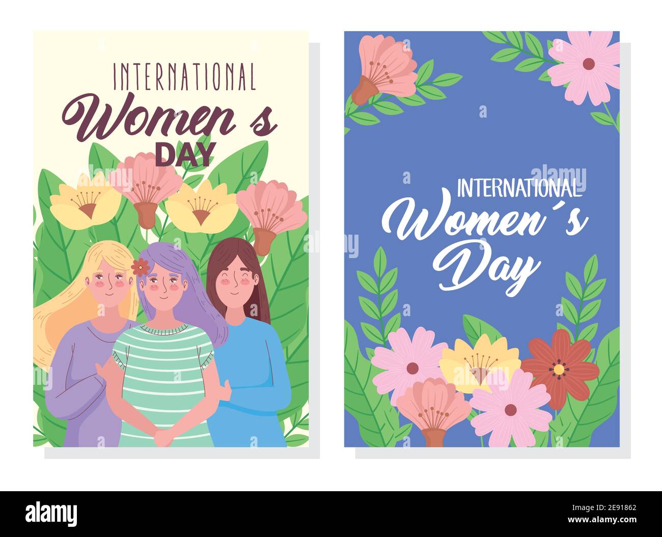 happy womens day letterings cards with girls group Stock Vector Image ...