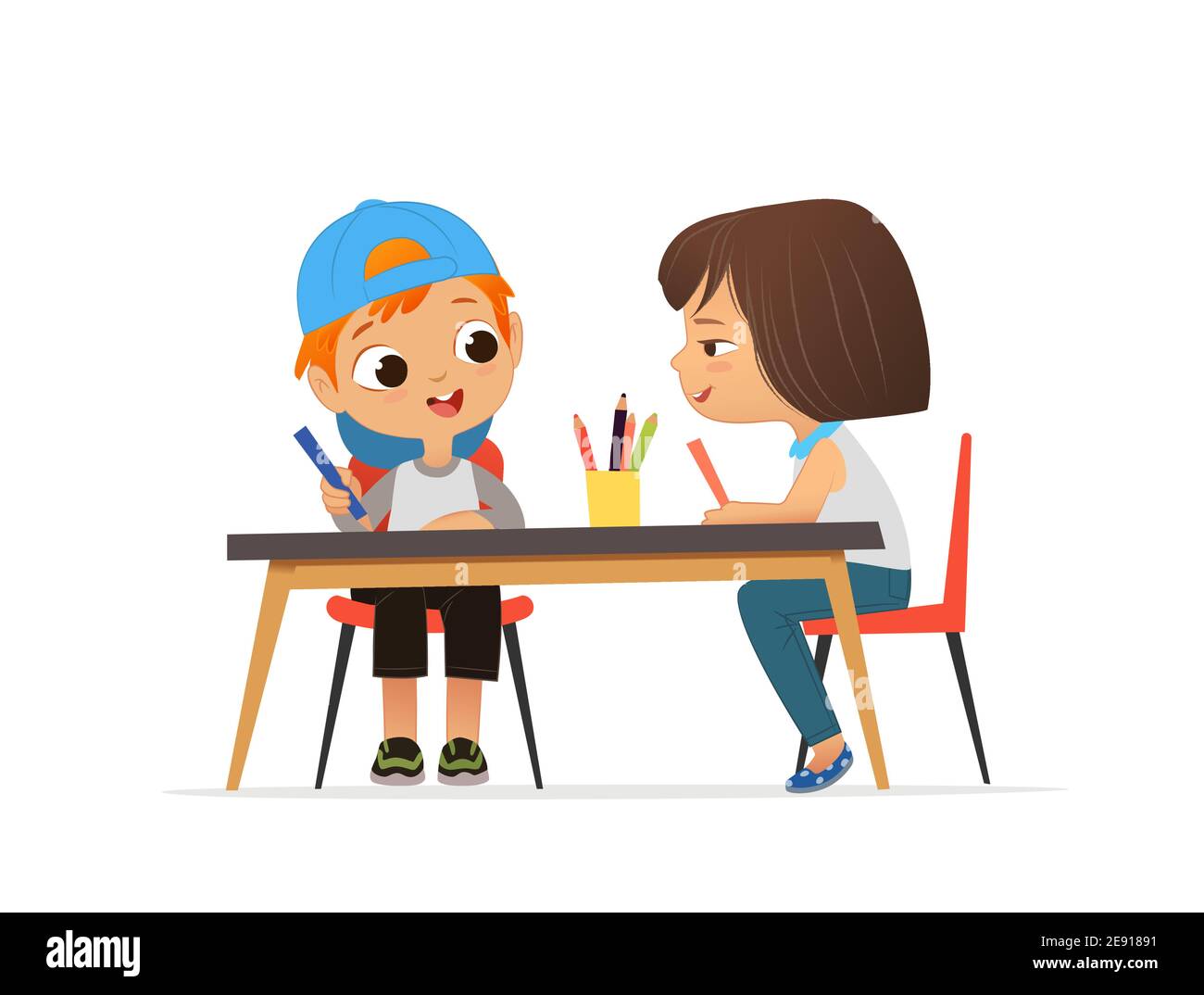 Boy And Girl Draw Pictures With Pencils Isolated On A White Background Stock Vector Image Art Alamy Boy And Girl Draw Pictures With Pencils Isolated On A White Background Stock Vector Image Art Alamy
