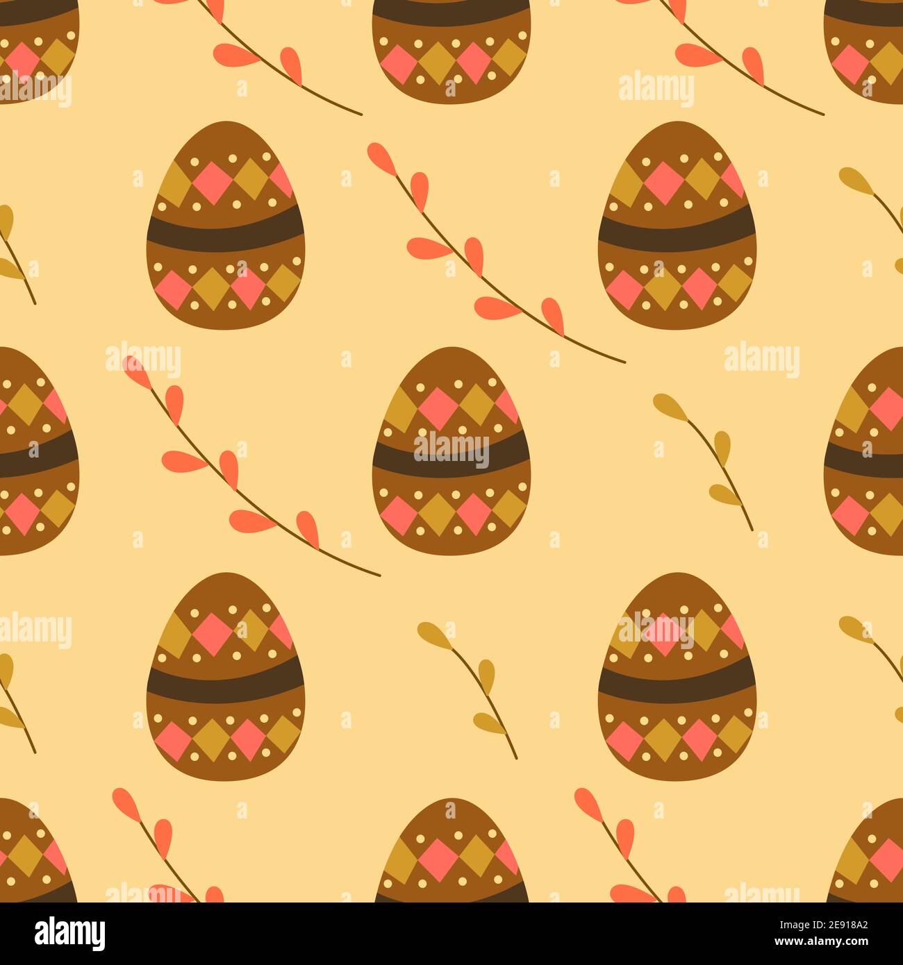 Seamless pattern with Easter eggs and willow twigs. Happy Easter ...