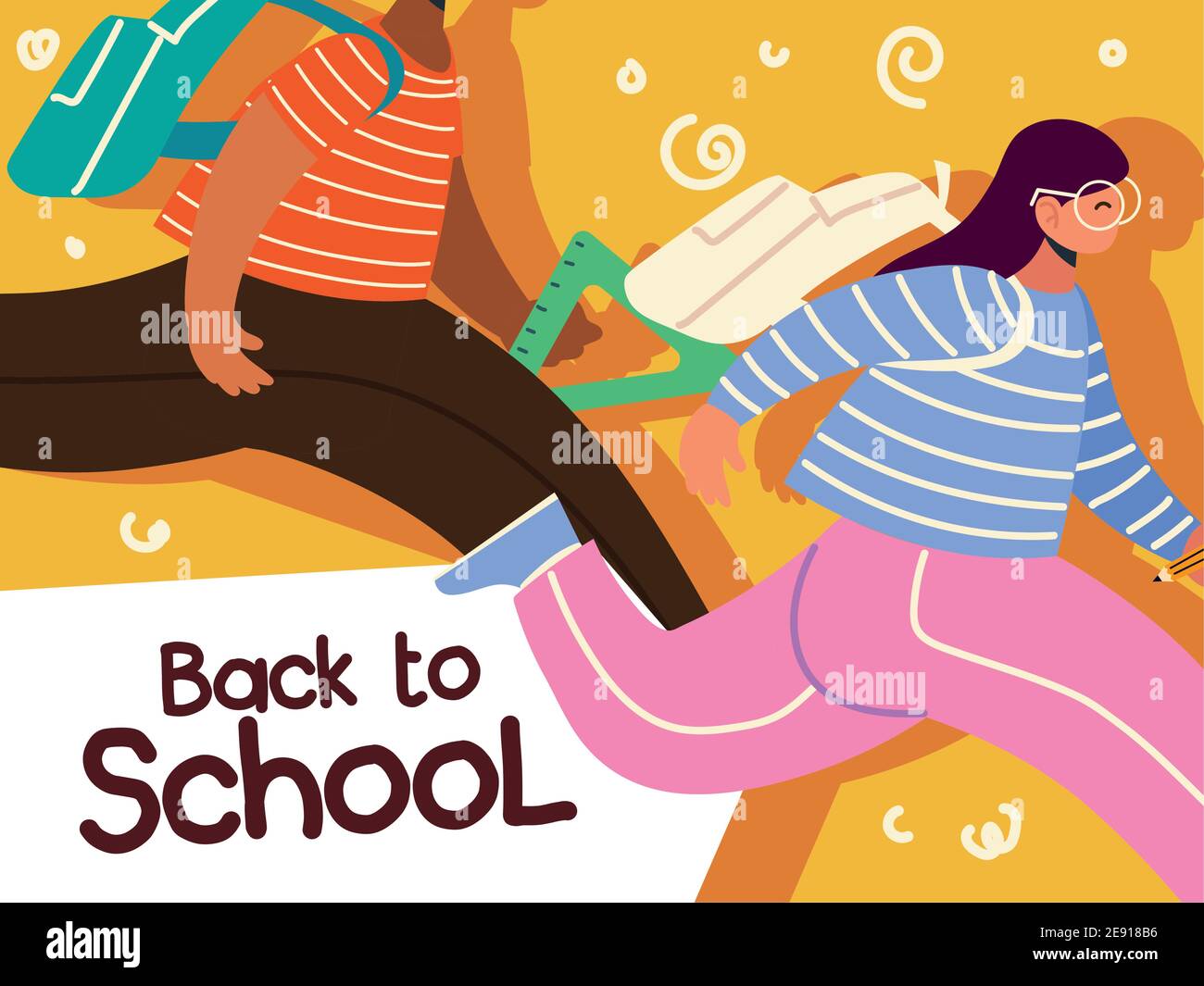 back to school students boy and girl running school bag education ...
