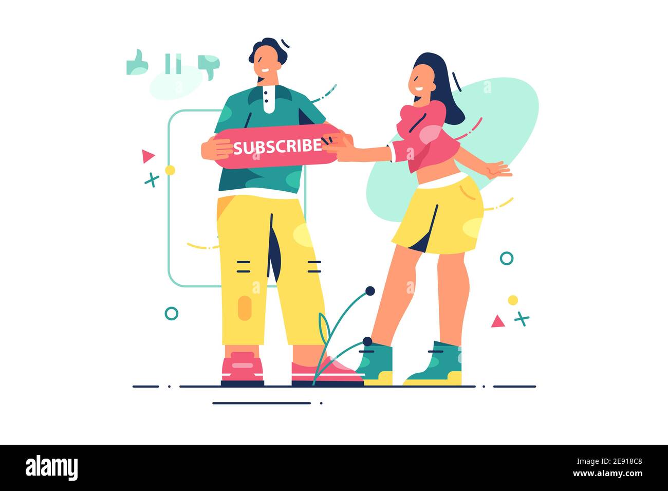 People holding subscribe button Stock Vector
