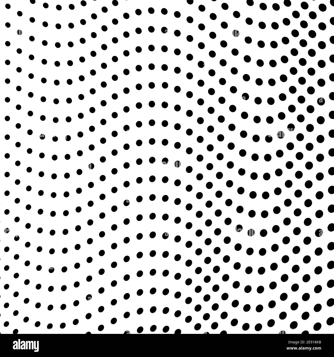 Black dots, spots, white background. Textured wavy lines. Monochrome op art pattern. Vector airy waves. Abstract halftone curves. Tech concept. EPS10 Stock Vector