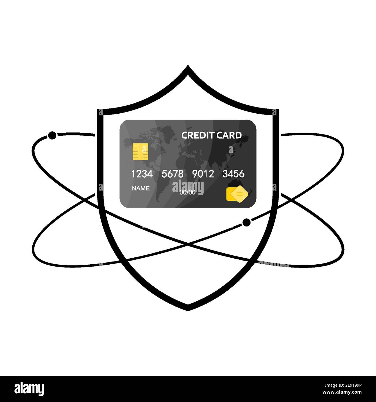 Shield with credit card icon. Linear shield icon. Vector illustration ...