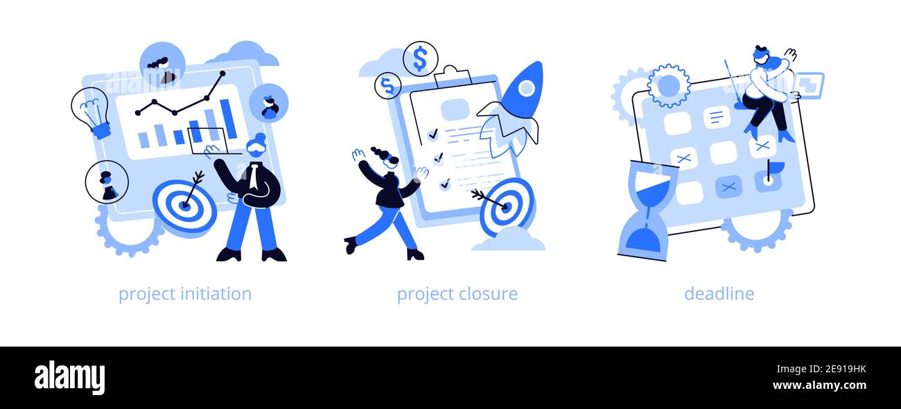 Project lifecycle abstract concept vector illustration set. Project Stock Vector