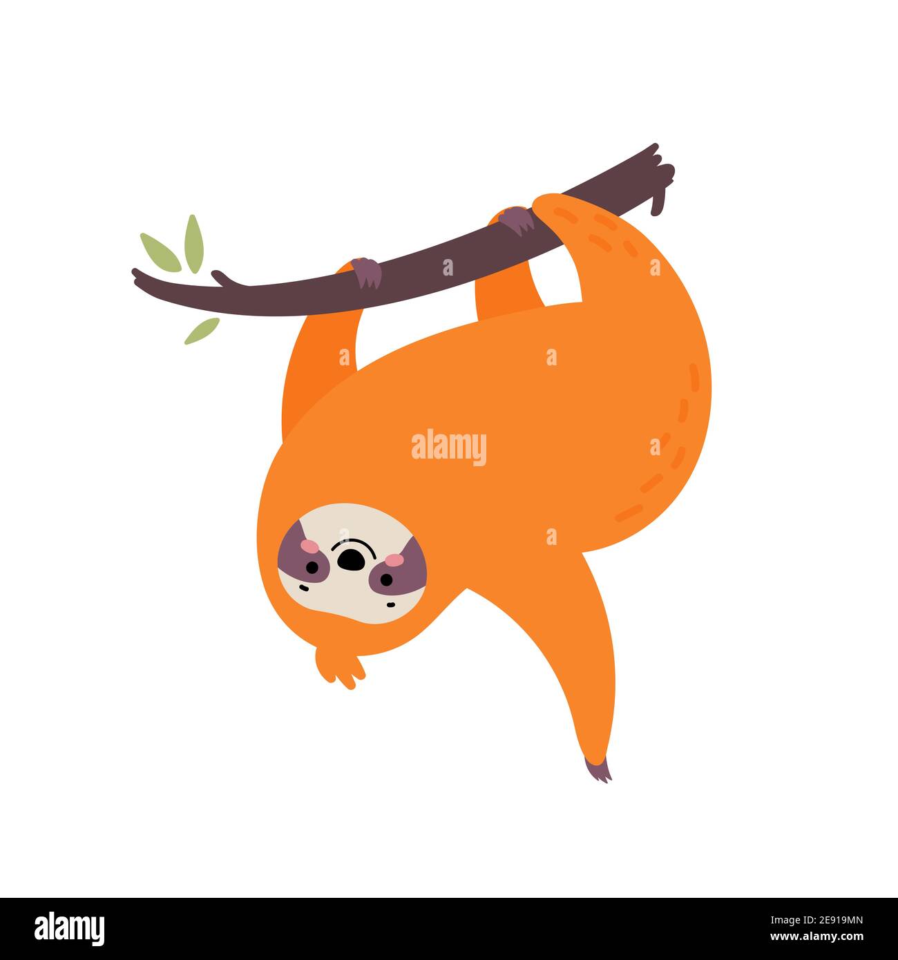 Cute hand drawn sloth hanging on the tree. Stock Vector