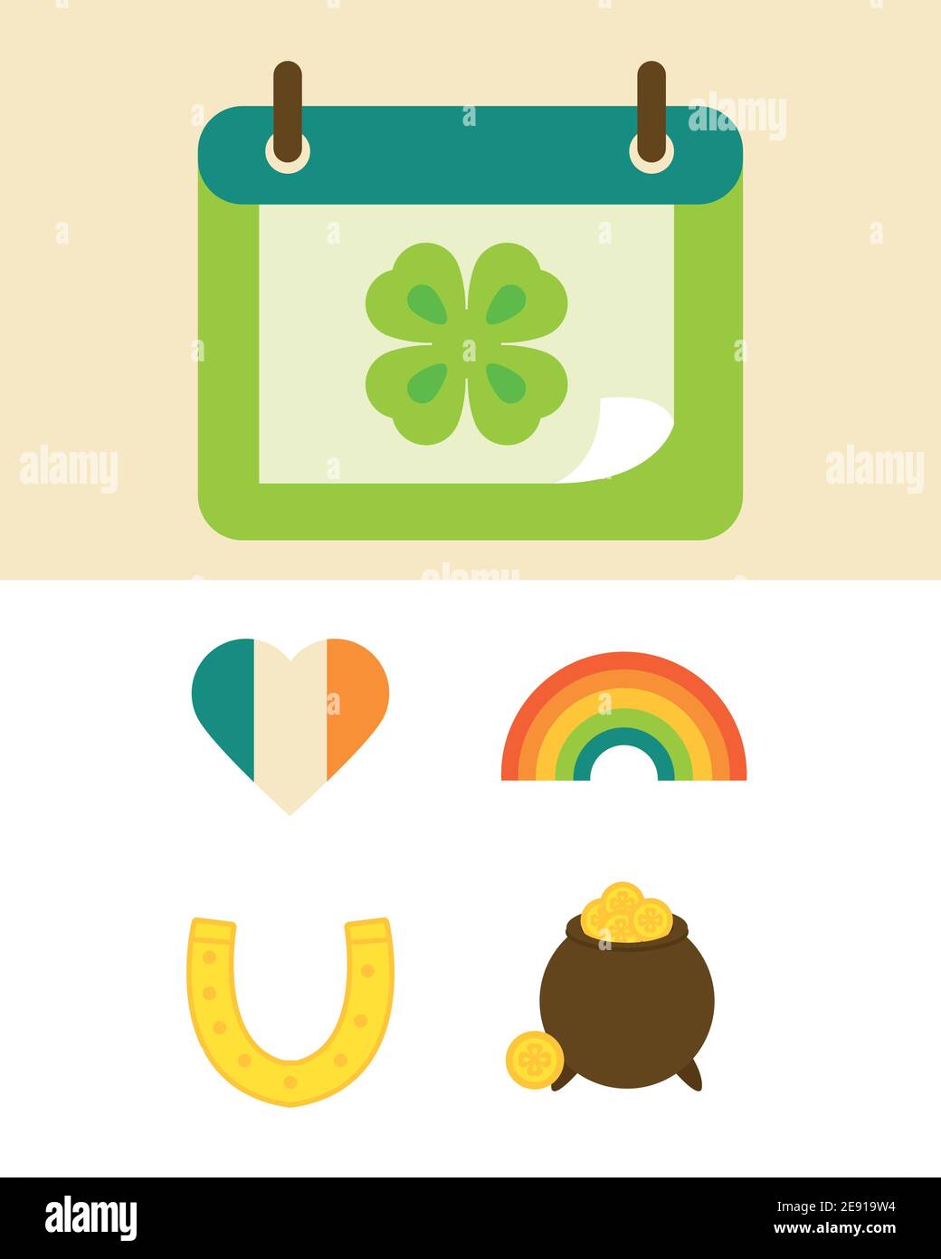 happy st patricks day icons calendar heart rainbow cauldron horseshoe ...