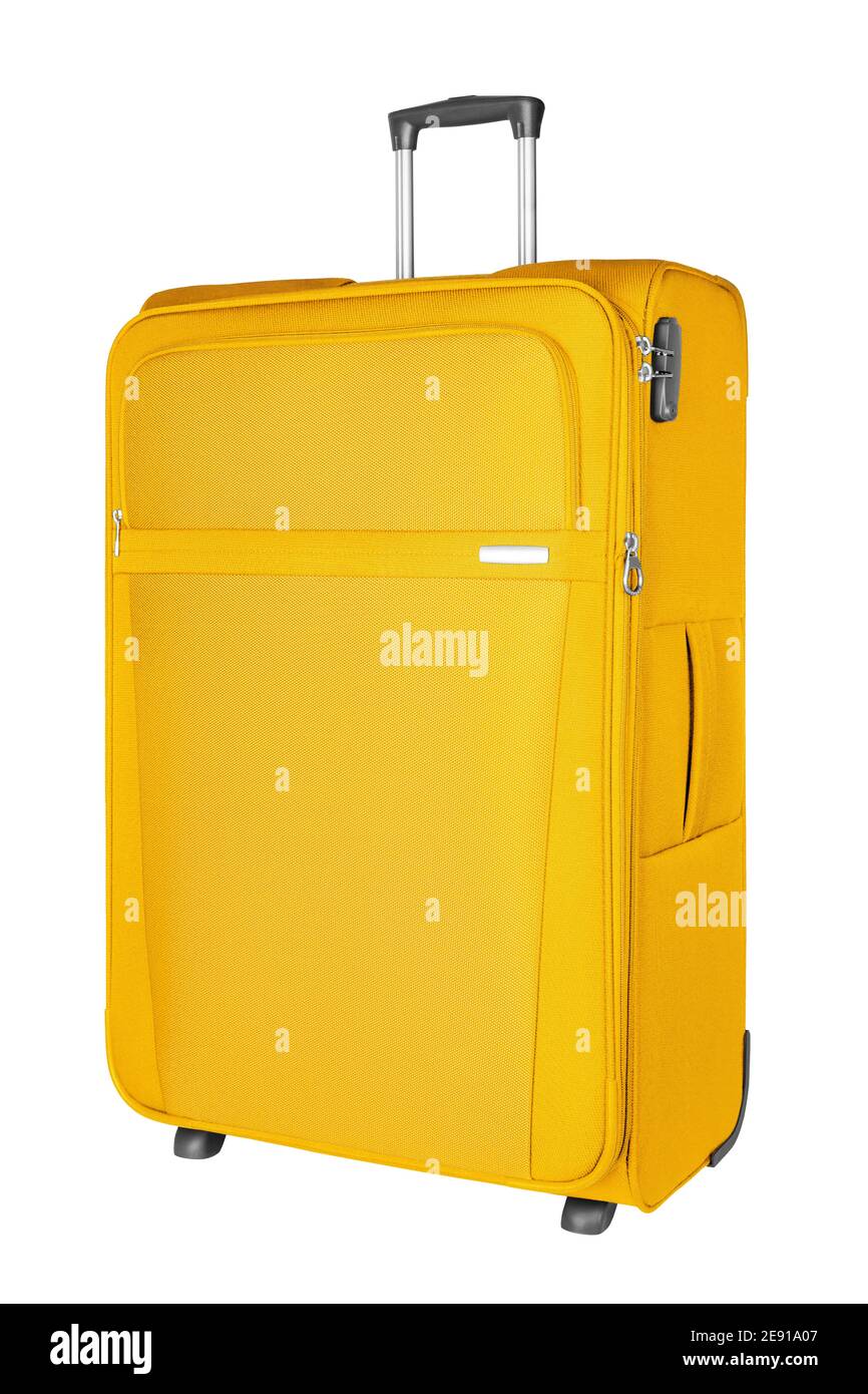 Yellow fabric travel suitcase with zipper, handle and lock white background  isolated close up side view, large baggage case, big luggage trolley bag  Stock Photo - Alamy