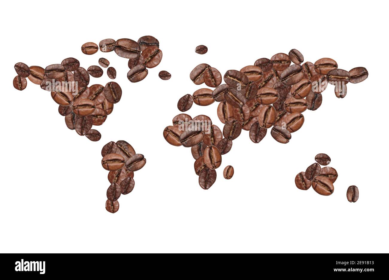 World map made of coffee beans on white background Stock Photo Alamy