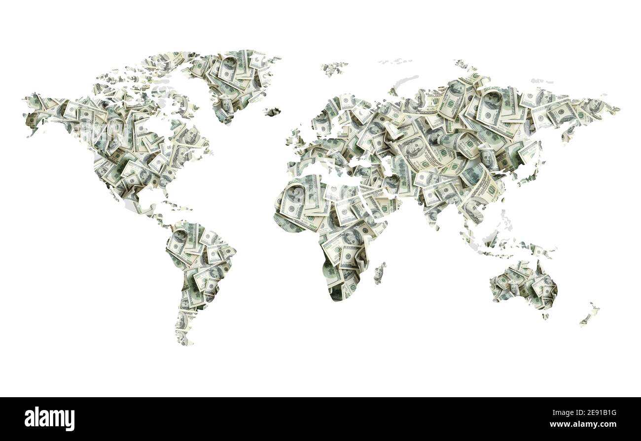 World map made of dollar banknotes on white background Stock Photo - Alamy