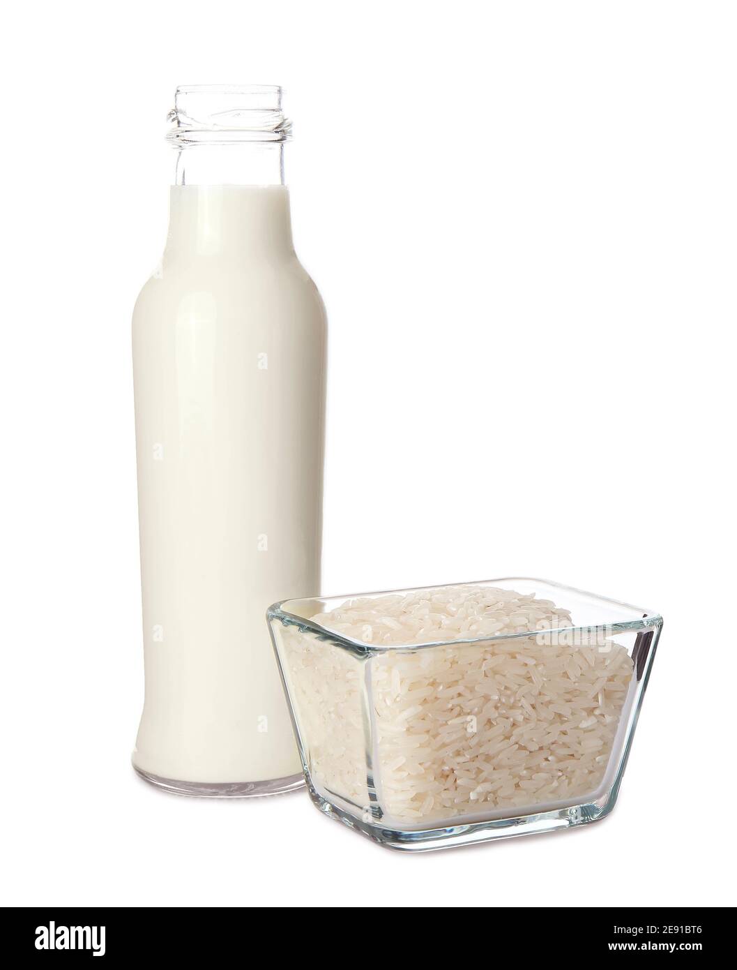 Bottle of rice milk on white background Stock Photo - Alamy