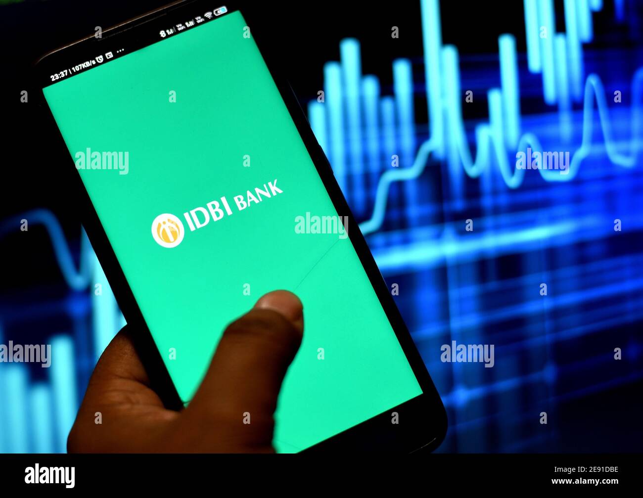In this Photo illustration an IDBI BANK logo seen displayed on a smartphone. Stock Photo