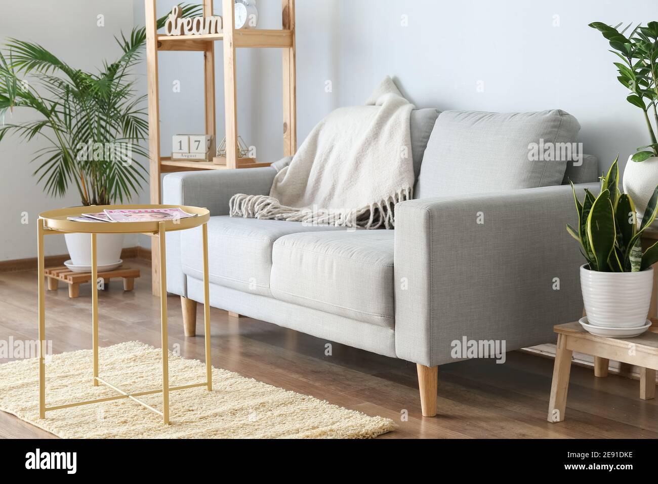 Stylish interior of living room with sofa Stock Photo - Alamy