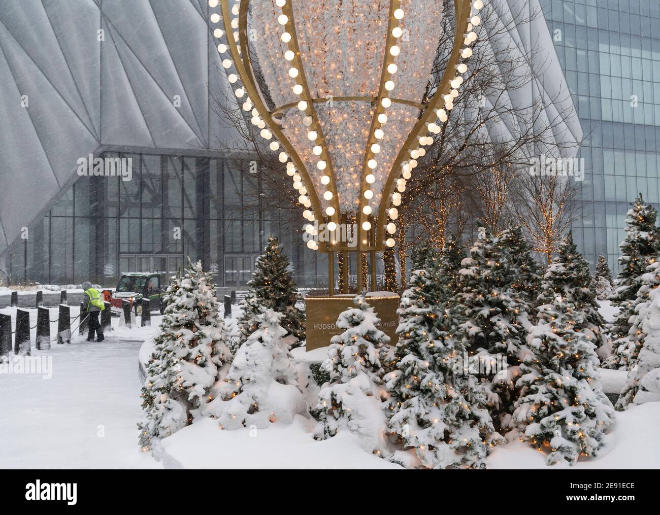 New York, NY February 1, 2021 Hudson Yards covered with snow as