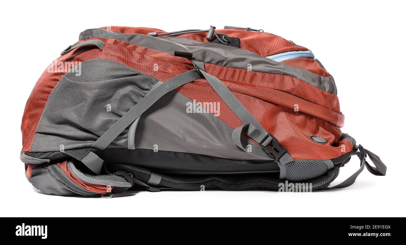 Modern tourist's backpack on white background Stock Photo - Alamy