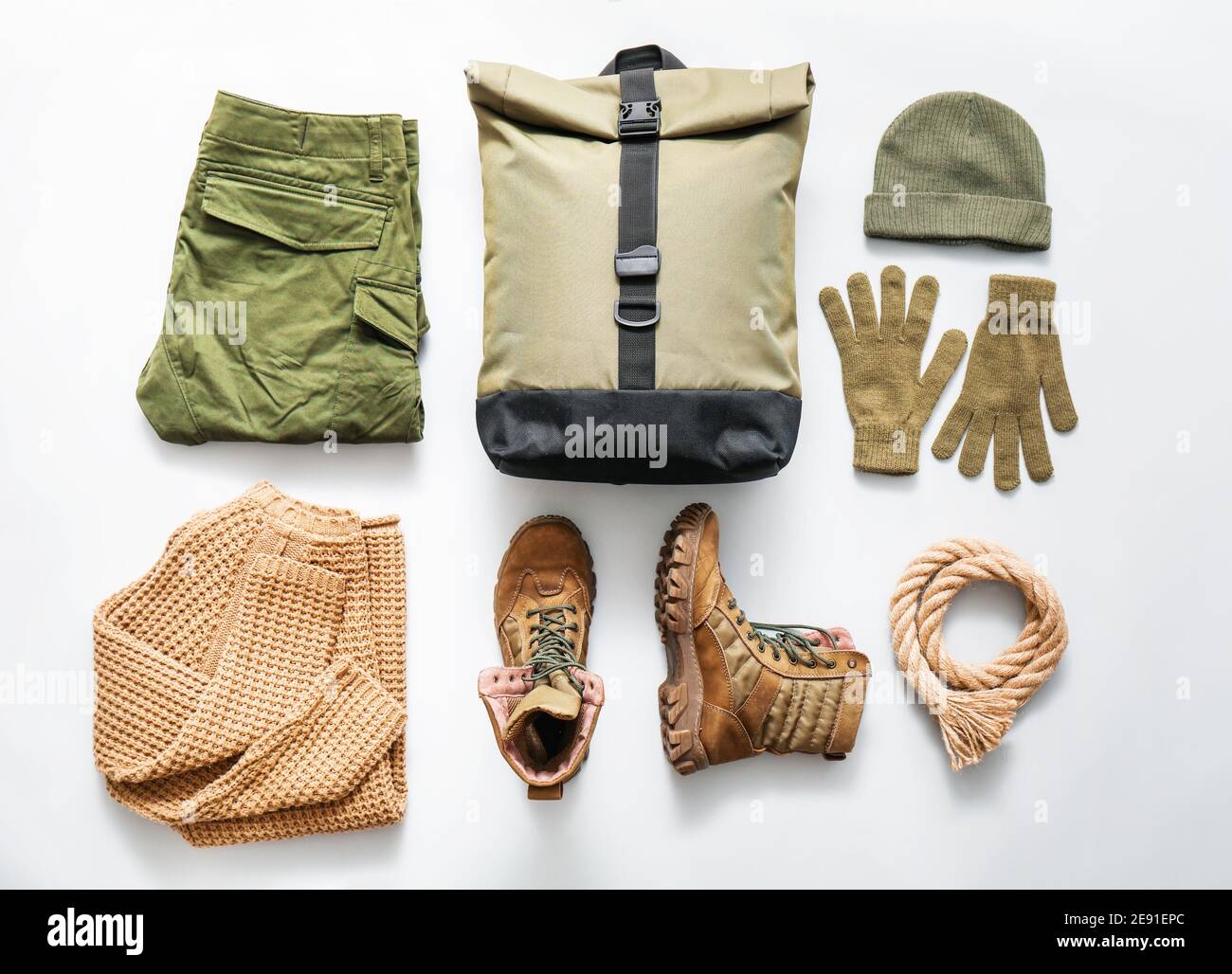 Equipment for hiking on white background Stock Photo Alamy