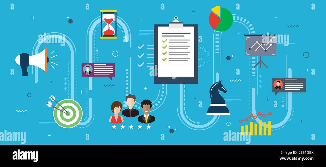 Strategic project management, communication and marketing. Concept of ...