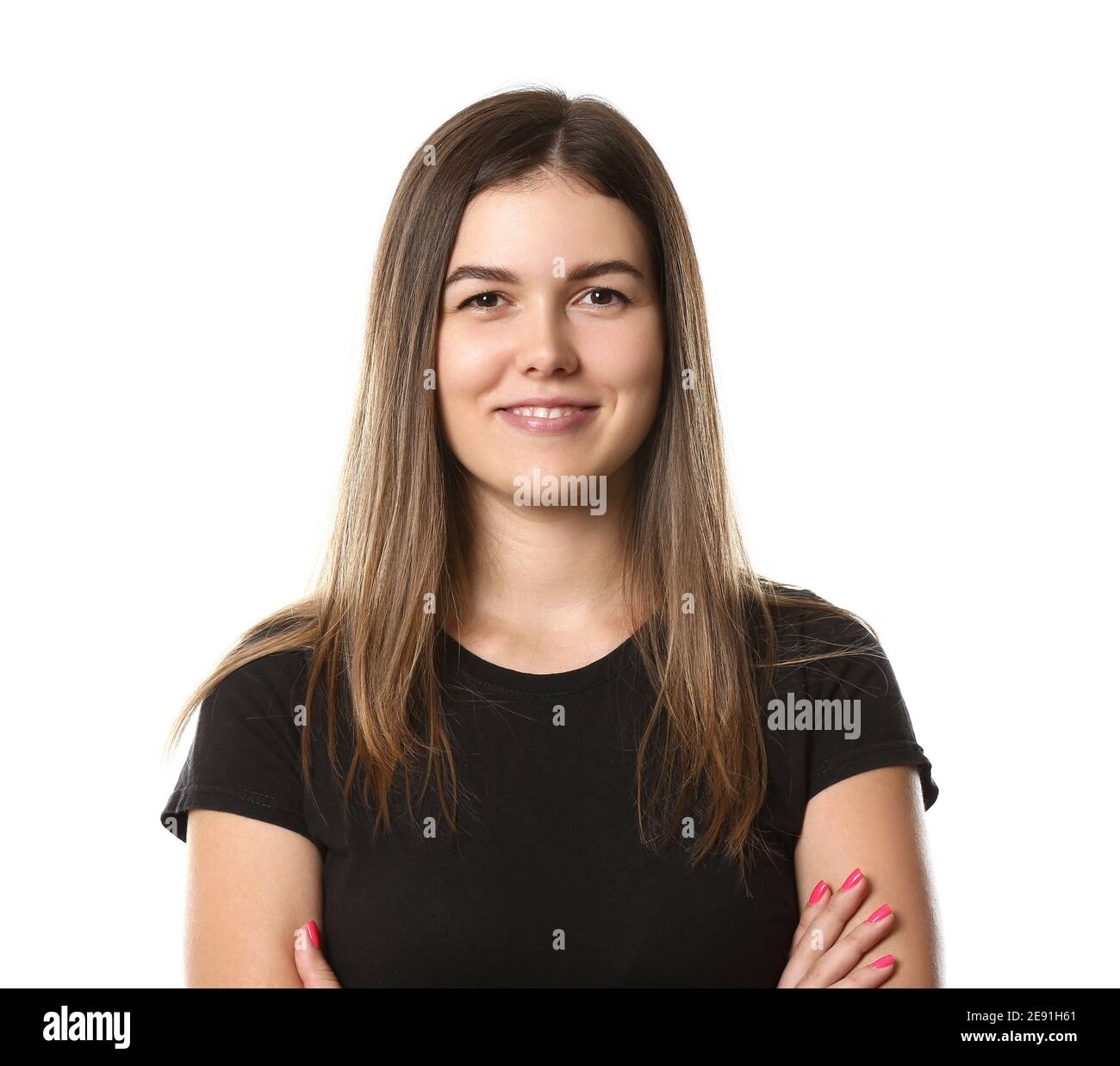 Portrait of beautiful young woman on white background Stock Photo - Alamy