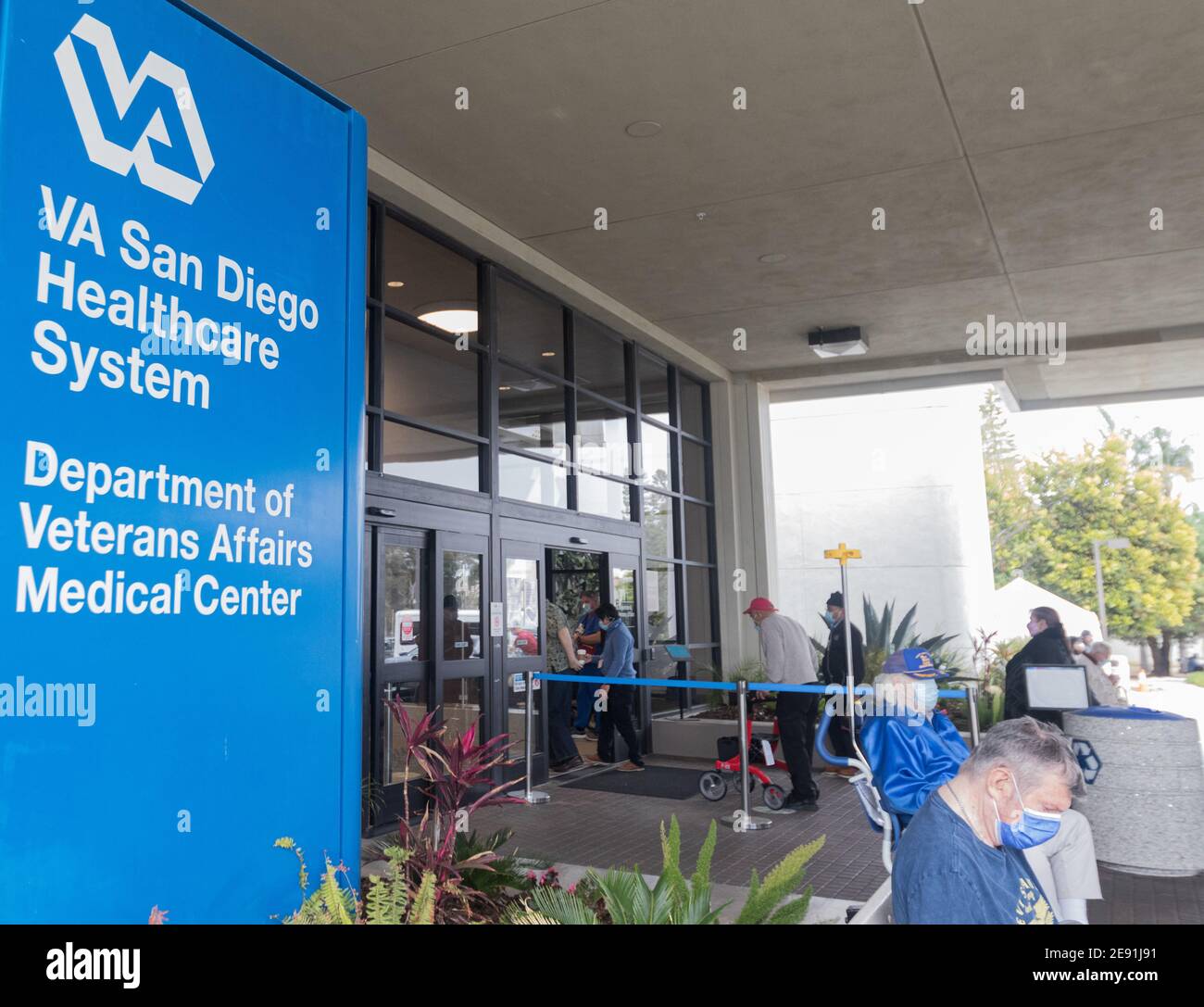 February 1, 2021: Veterans wait in line to enter the Veterans Affairs