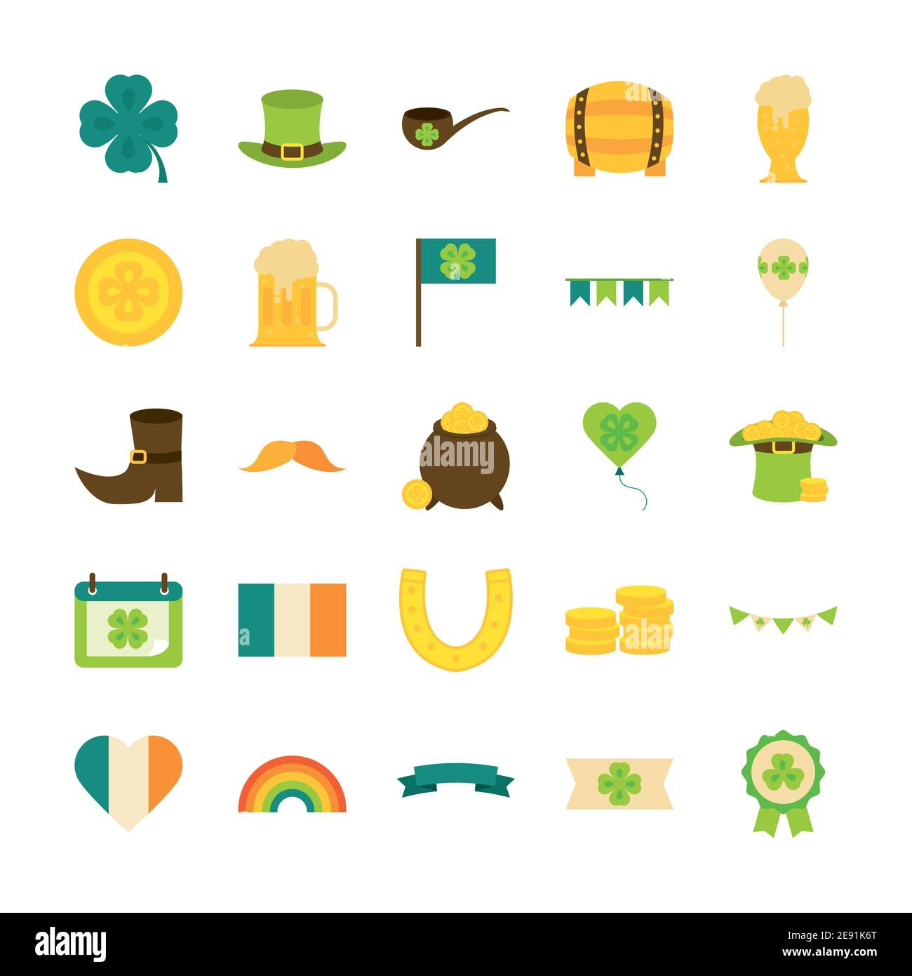 happy st patricks day icons cauldron beer hat and coins flat vector ...