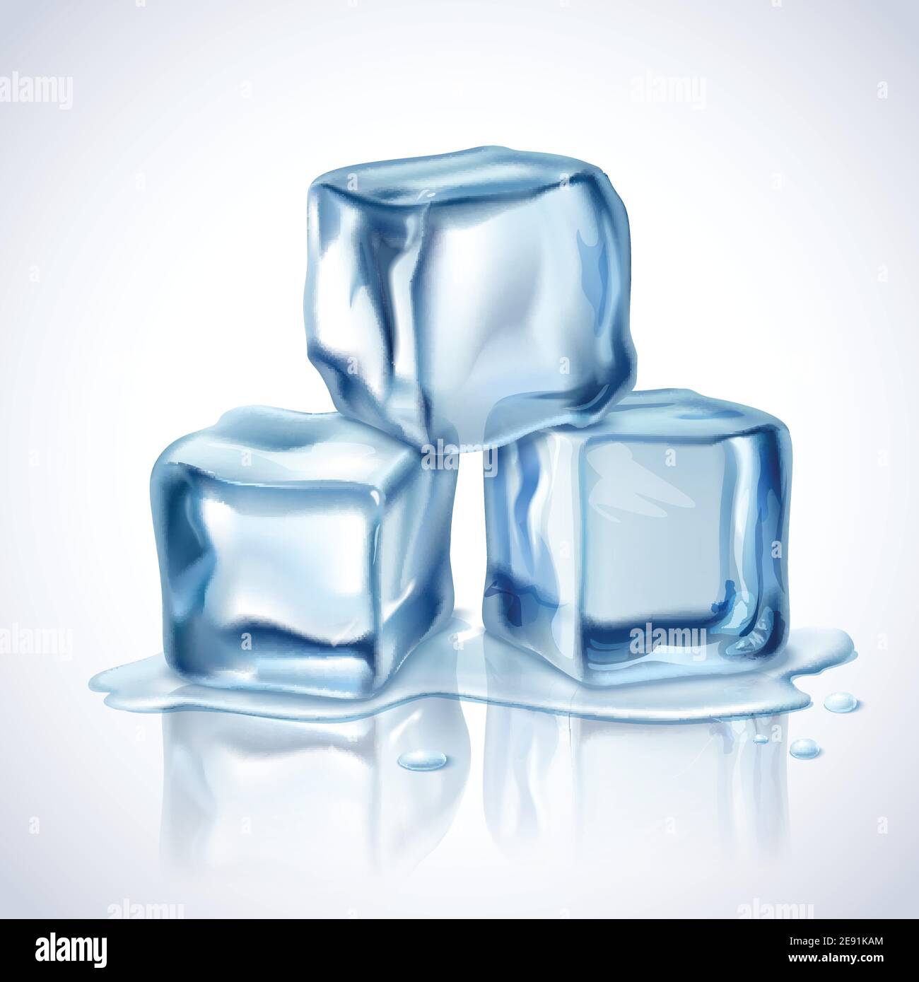 Realistic blue ice cubes with water drops on white background vector illustration Stock Vector
