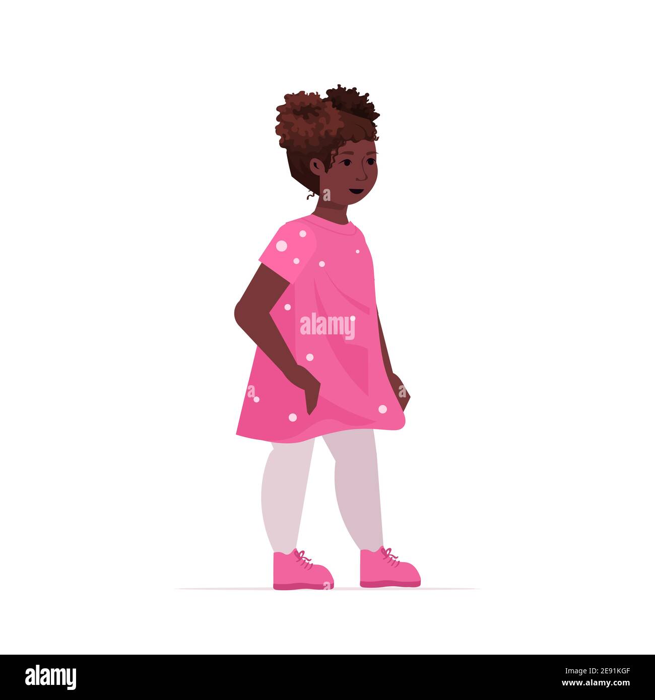 beautiful african american girl cute child standing pose female cartoon ...