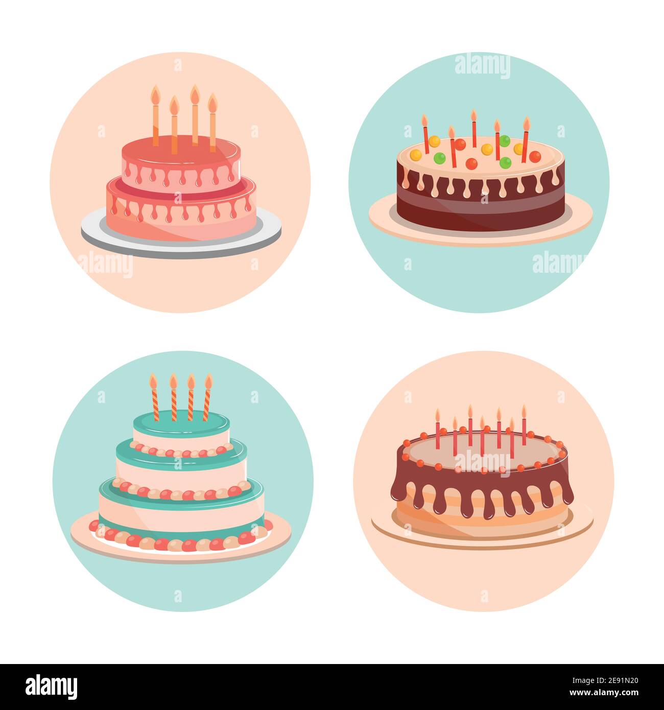 birthday cakes with candles and delicious cream vector illustration ...