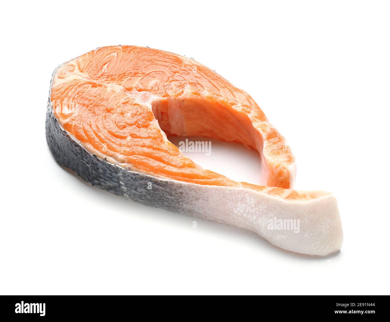 Raw salmon steak on white background Stock Photo - Alamy