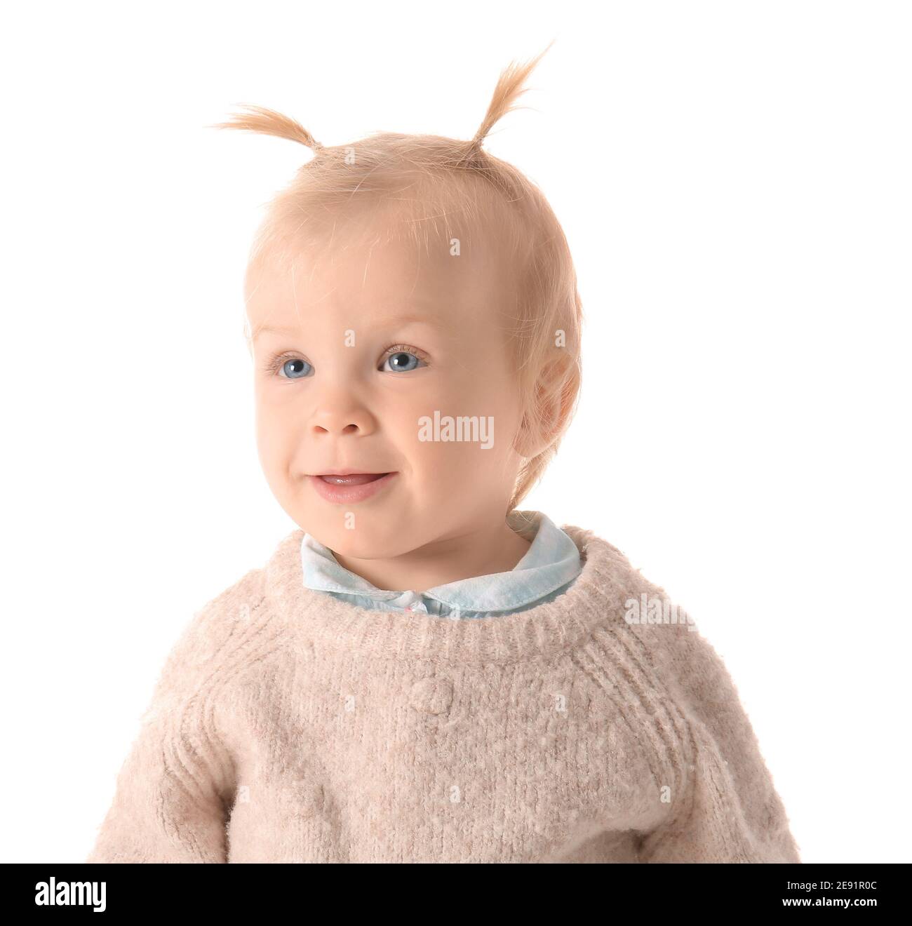 Portrait of happy little baby girl on white background Stock Photo - Alamy