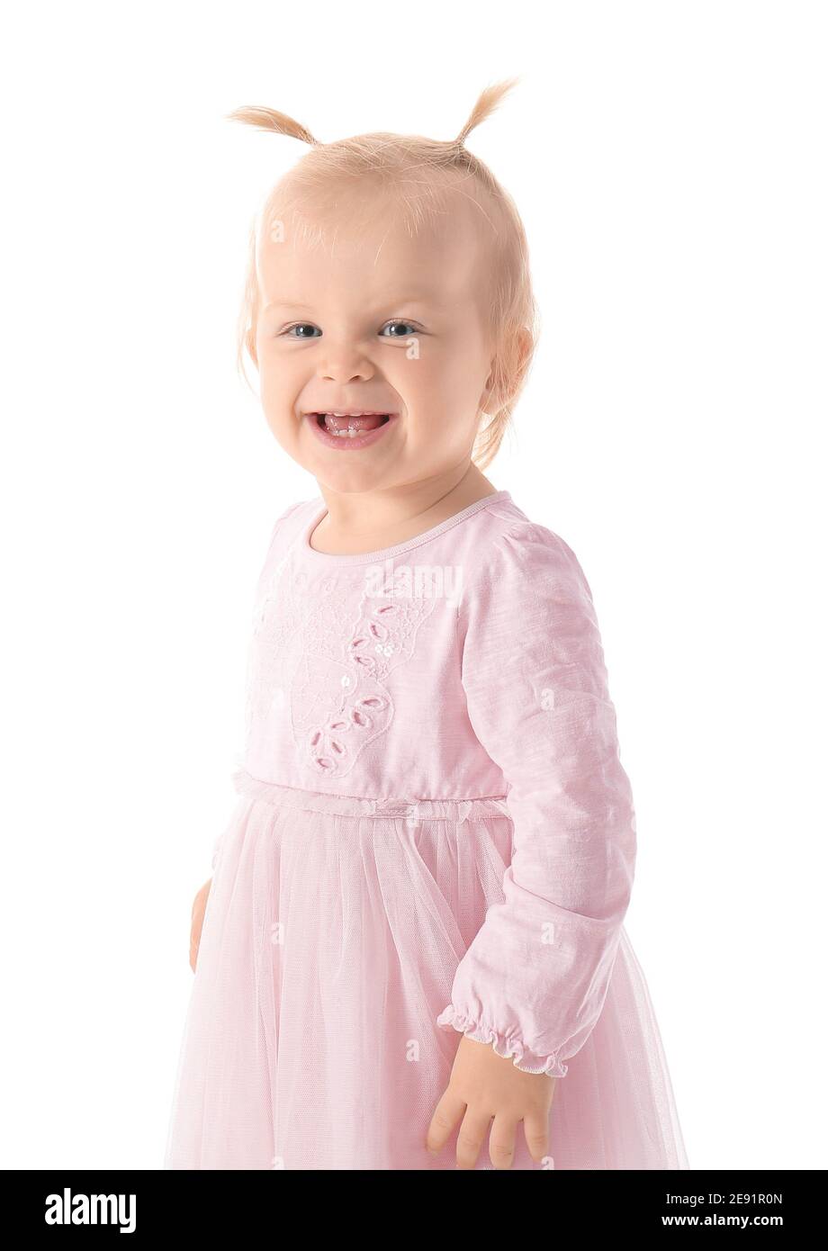 Portrait of happy little baby girl on white background Stock Photo - Alamy