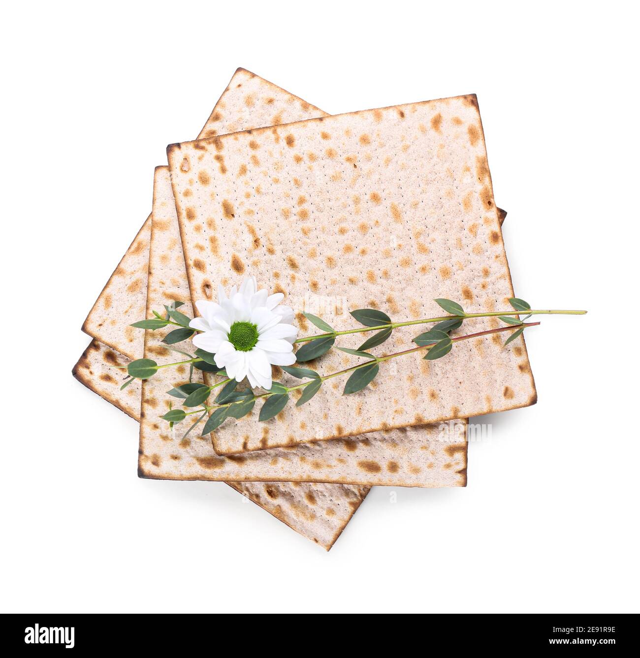 Jewish flatbread matza for Passover on white background Stock Photo Alamy