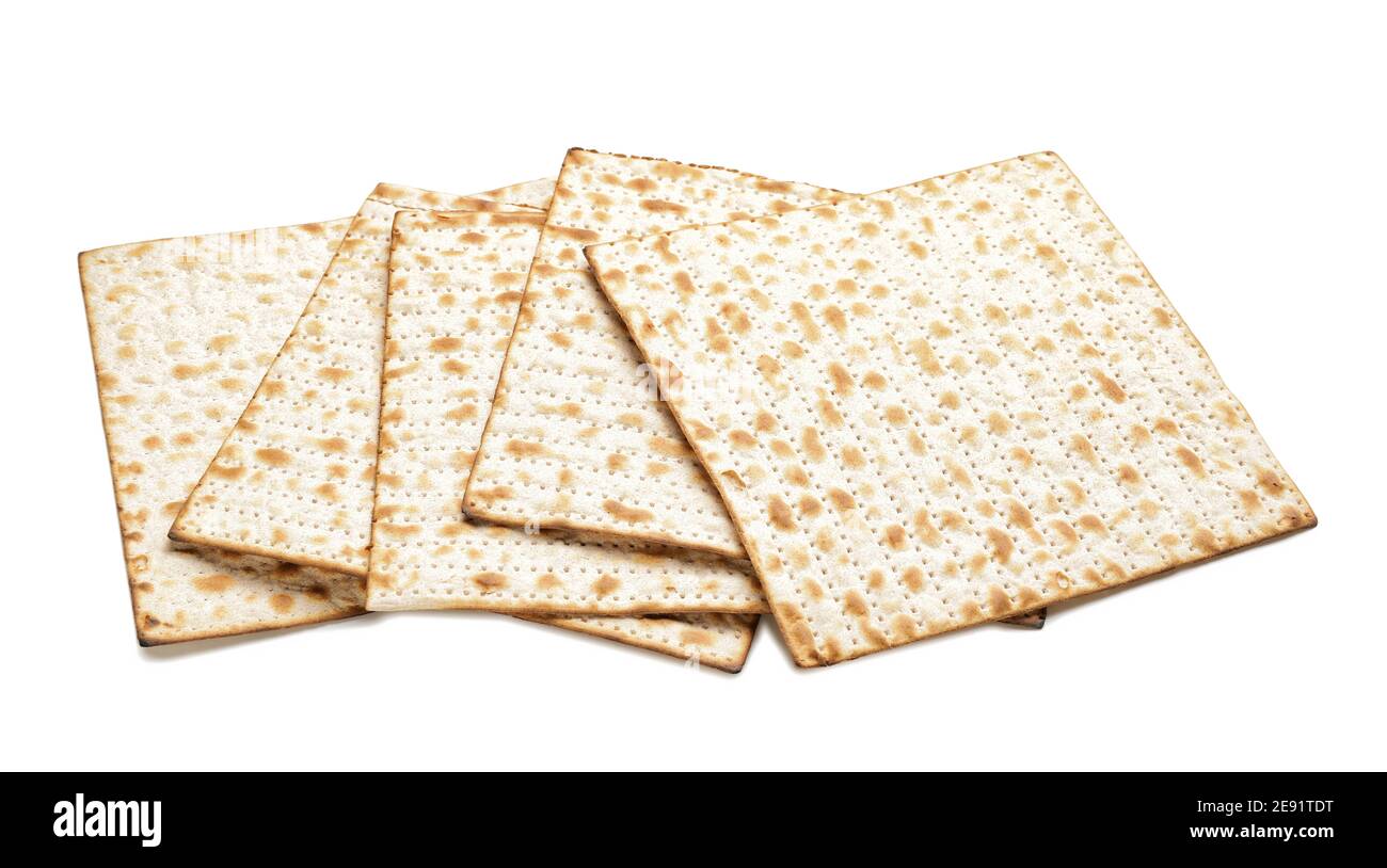 Jewish flatbread matza for Passover on white background Stock Photo Alamy