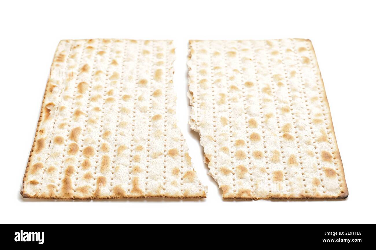 Jewish flatbread matza for Passover on white background Stock Photo Alamy