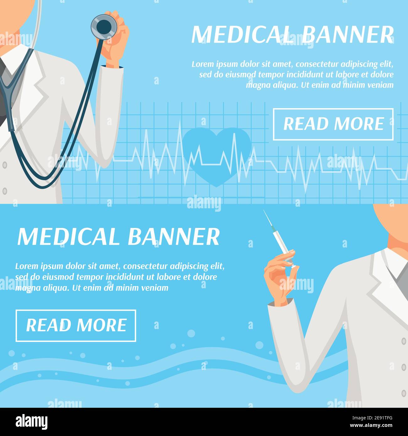 Health care medical banners webpage design with general practitioner doctor and heart rate symbol isolated vector illustration Stock Vector