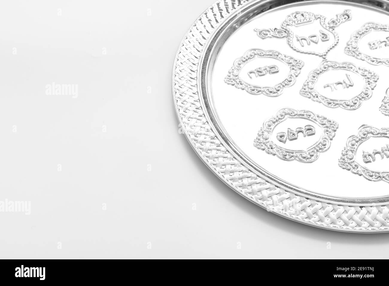 Passover Seder plate on white background Stock Photo Alamy