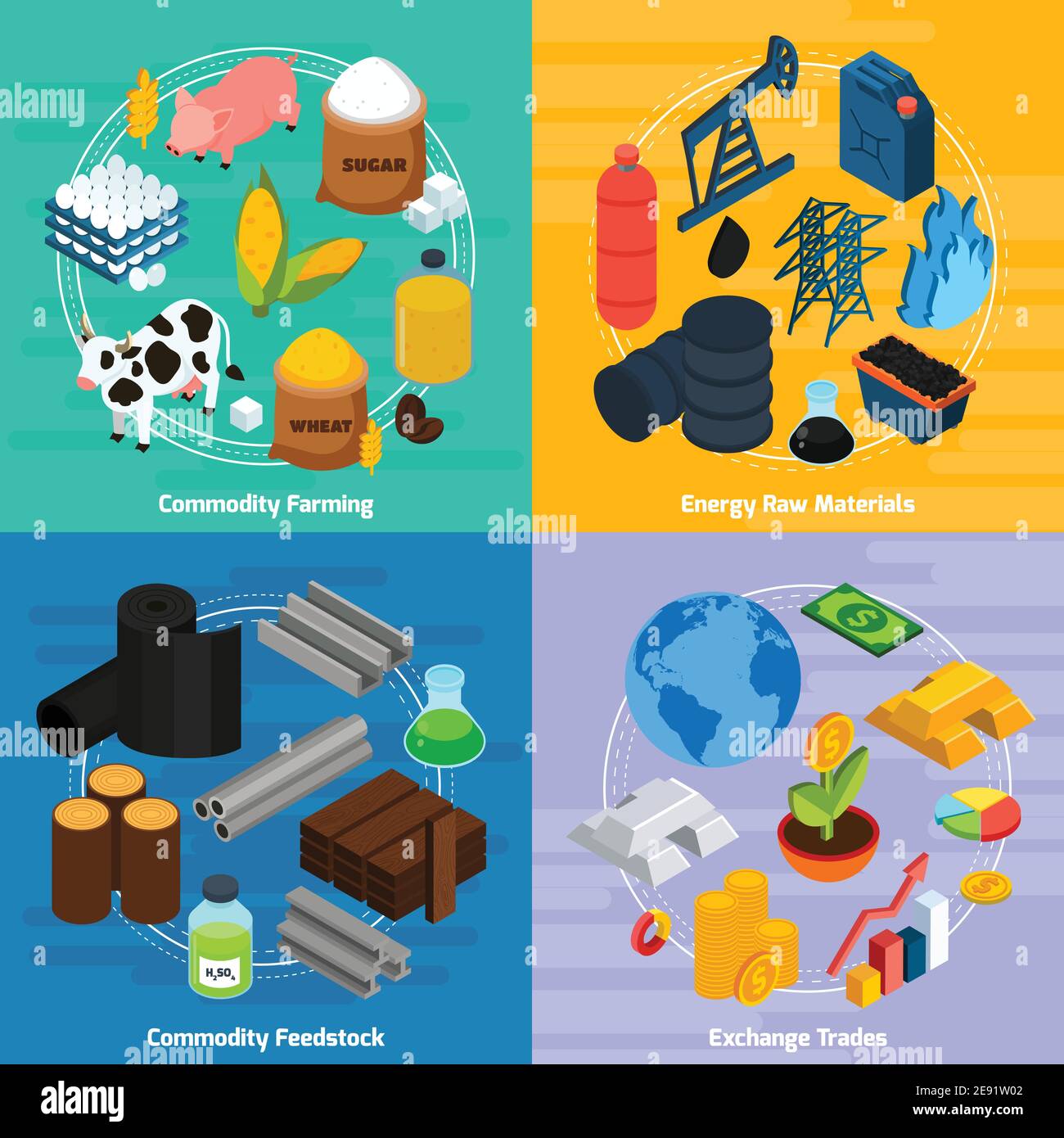 Commodity concept icons set with commodity farming and raw 