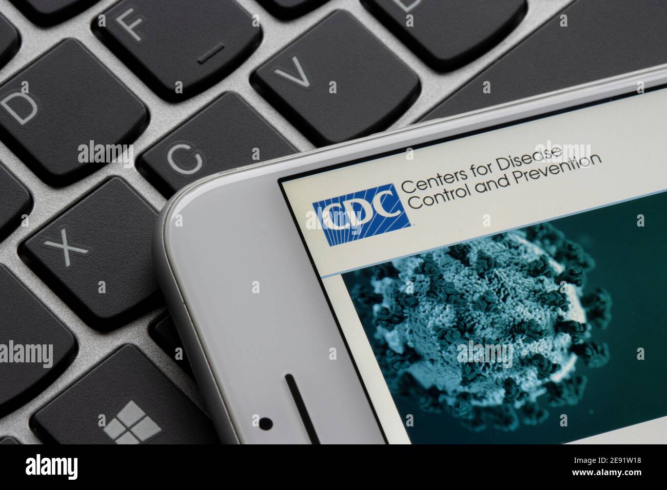 The CDC logo is seen on the homepage of the Centers for Disease Control and Prevention (CDC) website on January 30, 2021, amid the coronavirus pandemic. Stock Photo
