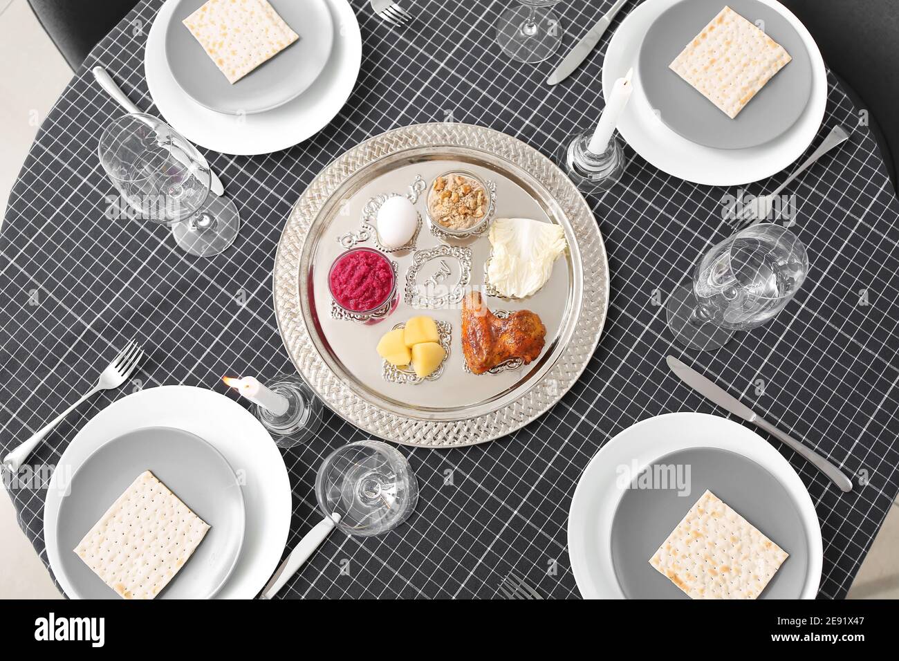 Table served for Passover Seder (Pesach) Stock Photo