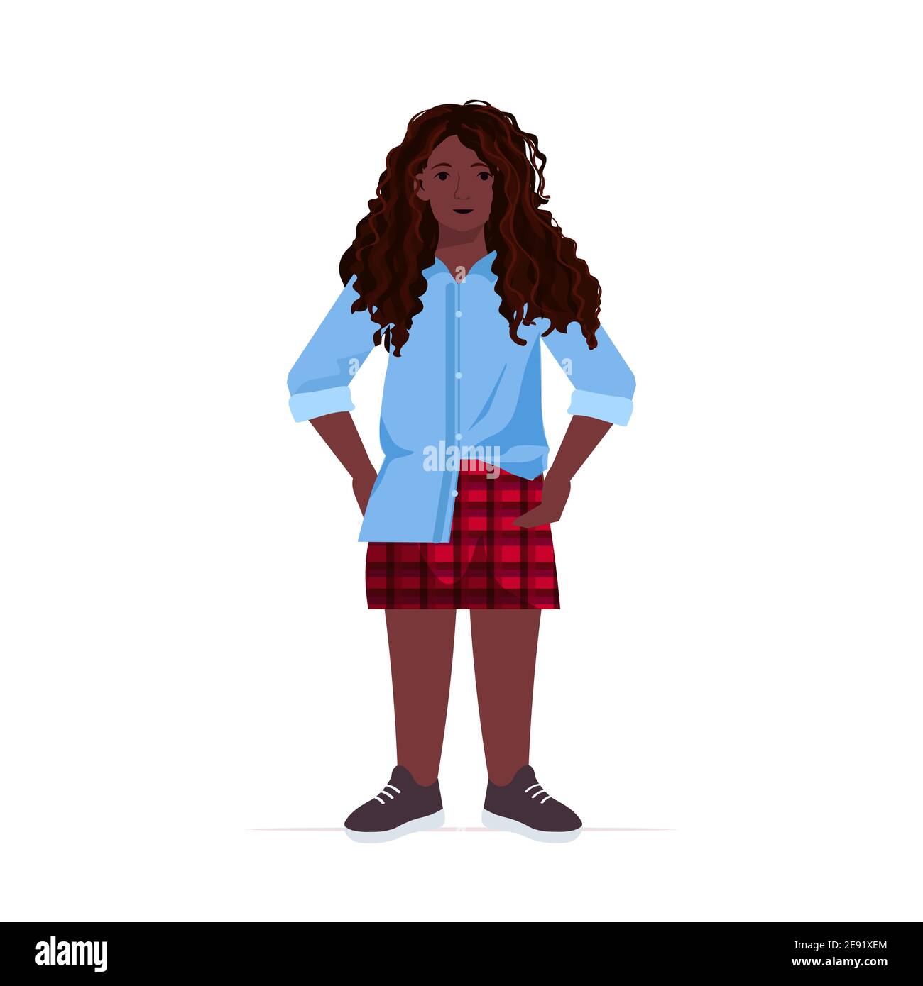 beautiful african american girl cute child standing pose female cartoon ...