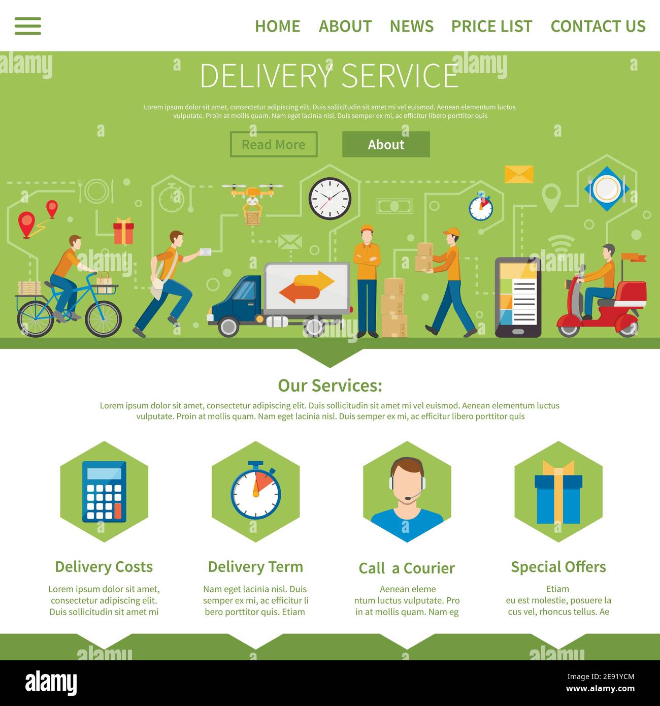 Delivery service and courier page with description of services